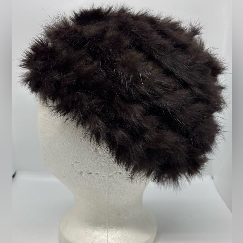 Vintage rabbit fur blend winter cap- brown